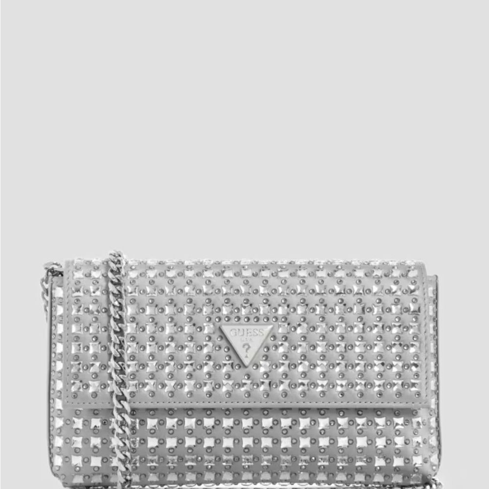 Guess Silver Rhinestone Clutch/Shoulder Bag with Classic Charm